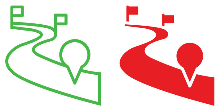 Route Start & Finish Icon Set - Varied Style Waypoint Markers for Maps, Apps 