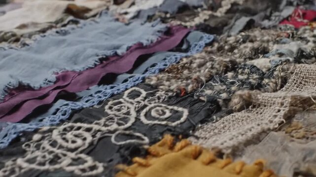Vibrant Reclaimed Fabric Scraps Woven Into A Tapestry