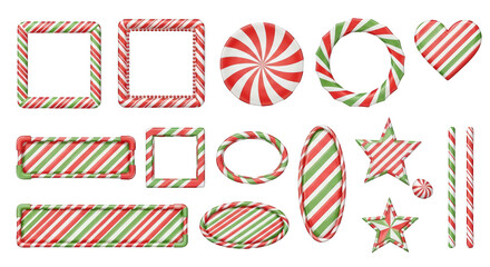 Fototapeta premium A collection of festive candy cane shapes and frames on a black background