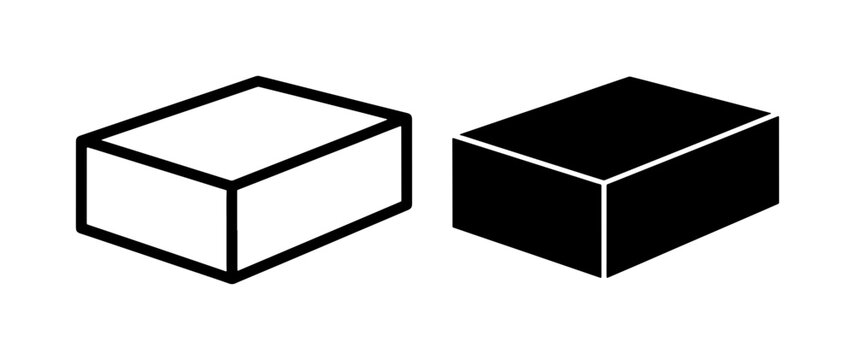 Two Isometric Rectangular Blocks, One Outline, One Solid Black, Simple Geometric Shapes, Graphic Design Elements