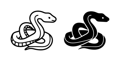 Obraz premium Stylized Serpent Icons, Black and White Snake Vector Graphics, Reptile Symbol Collection for Graphic Design and Branding