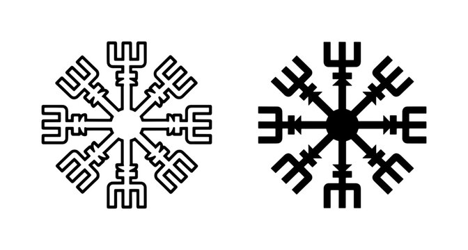 Viking Helm of Awe Symbol, Norse Rune Icon, Ancient Protection Talisman Vector Art, Black and White Mystical Compass Design