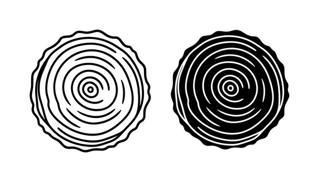 Wood Grain Vector Icons, Tree Ring Circles, Natural Texture Patterns, Rustic Organic Design Elements, Black and White