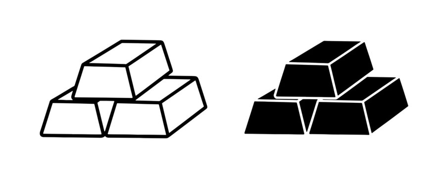 Gold Bars Icons, Stacked Bullion Vector Graphics, Precious Metal Wealth Symbols, Finance and Investment Concepts, Clean Line Art and Solid Silhouette