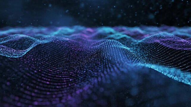 Dynamic digital waves symbolizing big data flow, artificial intelligence, and complex network systems. Perfect for showcasing future technology, innovation, global connectivity, and cybersecurity...