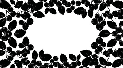 Fototapeta premium Black silhouette of berries and leaves frame a white space with a natural motif