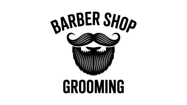 Barber shop grooming logo with mustache and beard icon design