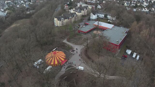 Birdview from top to a circus tent at the NRW city of Burscheid
