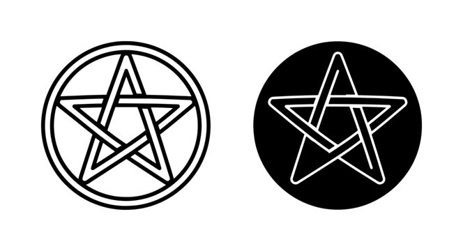 Pentagram Symbols, Occult Star Icons, Mystical Five-Pointed Star Graphics, Wiccan Magic Emblem Set, Isolated Vector Illustrations