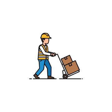 Man pushing a dolly with boxes.