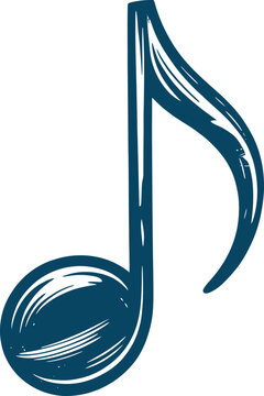 Blue hand-drawn musical note with curved lines symbol