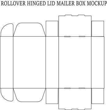 Rollover Hinged Lid Mailer Box Dieline Template for E-commerce Shipping Packaging Vector Illustration with Folding Lines