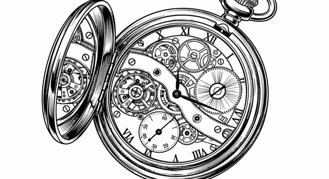 Intricate engraved pocket watch showing detailed clockwork mechanism