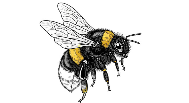 Detailed illustration of a flying bumblebee isolated on white background