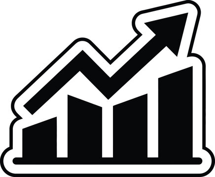 Black and white illustration of a bar graph with an upward trend arrow