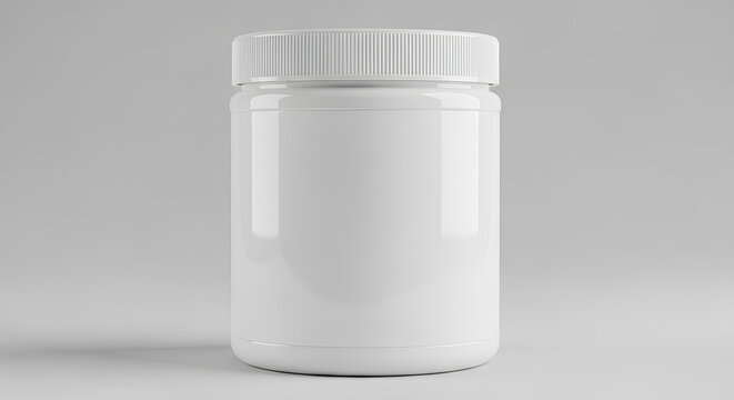 Blank White Plastic Supplement Jar Mockup for Protein Powder and Sports Nutrition Packaging