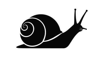 A striking black snail illustration with a coiled shell a minimalist silhouette © Mama