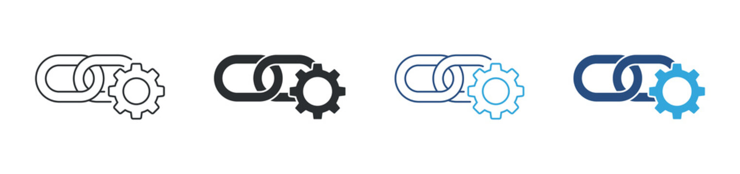API connection icon set. Application Programming Interface, system integration concept, chain and gear symbol, vector illustration