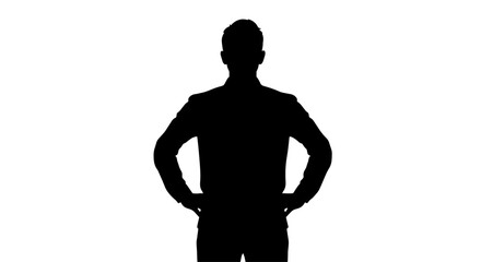 A man's silhouette stands confidently with hands on hips against a bright white background. © Maulana