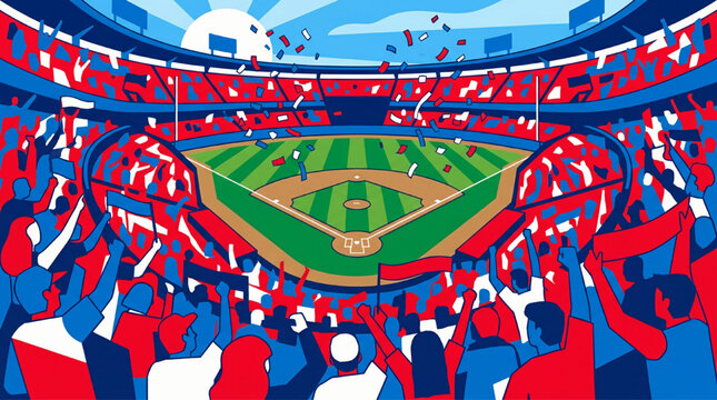 Vibrant Baseball Stadium Crowd Cheering During Game.