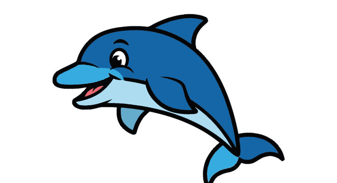 Cartoon dolphin illustration smiling isolated on white background vector