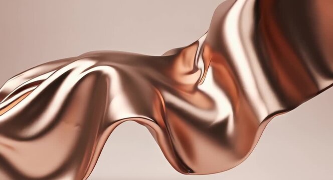 3D render of rose gold metallic fabric flowing like liquid in zero gravity, soft shadows, elegant and luxurious aesthetic, high detail.