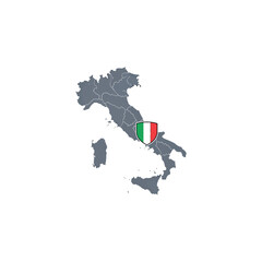 Fototapeta premium Italian shield emblem on a map of Italy with flag colors.