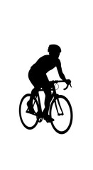 Obraz premium Silhouette of a cyclist riding a road bicycle with a helmet on a white background.
