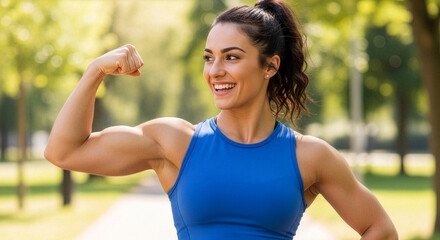 Fototapeta premium beautiful fit woman in sportswear doing stretching and warm up exercises in a park