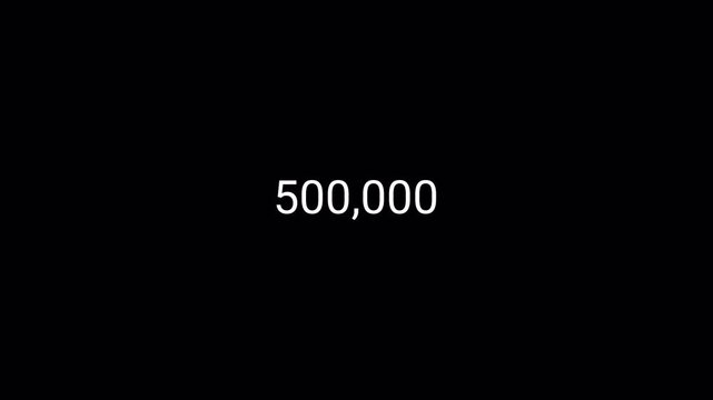 One million number counter animation on transparent background, number counter video from zero to ten lakh with an alpha channel, 4k number counter animated video from 0 to 1,000,000.