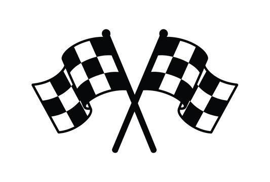 Two checkered racing flags are crossed creating a dynamic visual silhouette