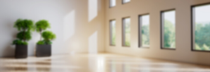 Fototapeta premium Blurred abstract interior background with natural sunlight and artificial lights