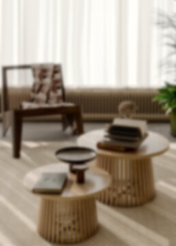 Blurred abstract interior background with natural sunlight and artificial lights