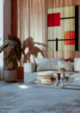 Blurred abstract interior background with natural sunlight and artificial lights