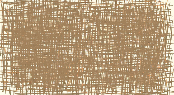 A dense, overlapping weave of brown and tan lines on a cream background