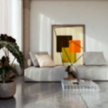 Blurred abstract interior background with natural sunlight and artificial lights