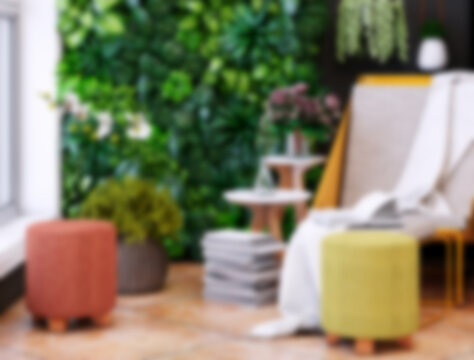 Blurred abstract interior background with natural sunlight and artificial lights
