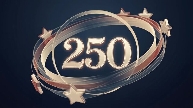 Golden 250th Anniversary Celebration Emblem with Stars and Rings