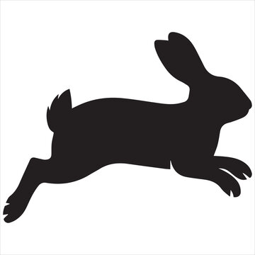 Black rabbit silhouette, running bunny icon, jumping hare graphic, animal vector