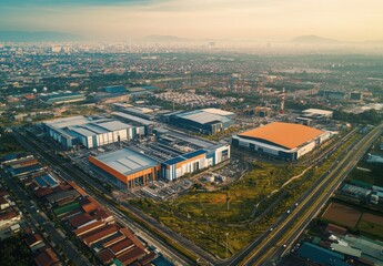 Fototapeta premium Aerial View of Modern Industrial Data Center Complex in Urban Sprawl