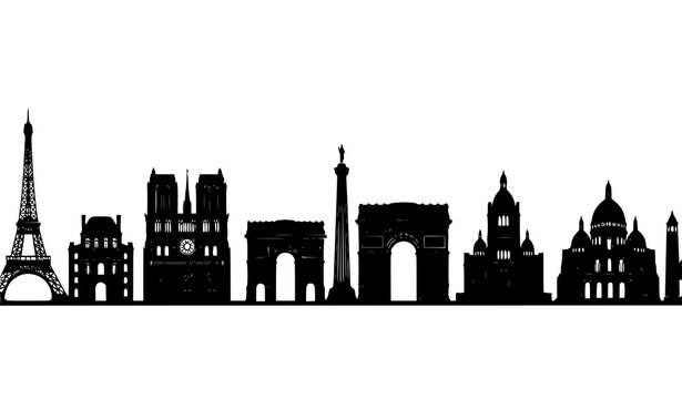 Paris skyline silhouette vector Eiffel Tower cityscape travel illustration
