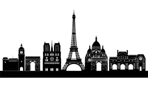 Paris landmarks silhouette vector Eiffel Tower city illustration travel design
