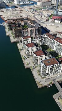 Aerial view of modern residential buildings at Willy Brandts Vej in Copenhagen, Denmark