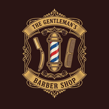 Vintage barber shop logo with straight razor.