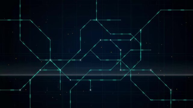 Abstract digital network grid with glowing cyan lines and nodes on a dark background, futuristic technology concept