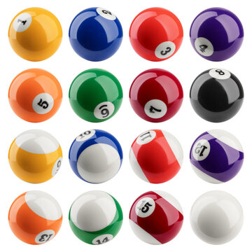 Billiard balls, pool, snooker, isolated, full depth of field