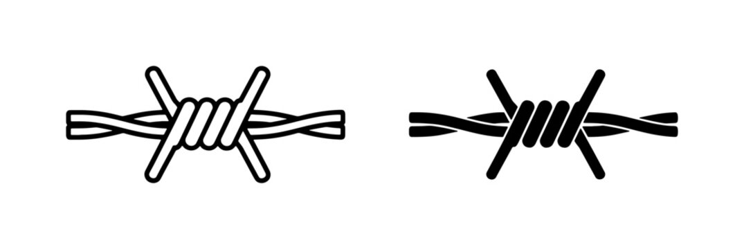 Barbed Wire Vector Icons, Sharp Security Barrier Graphics, Protective Fence Elements, Industrial Boundary Symbols, Danger Warning Line Art