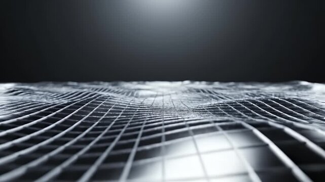Abstract Digital Grid Surface Waving in Futuristic Technology Landscape.