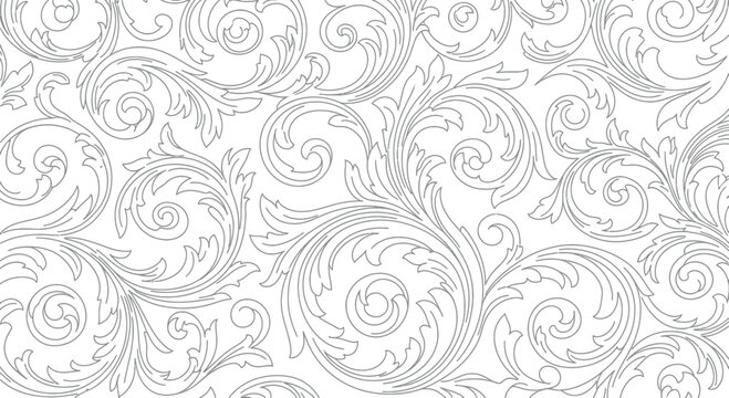 Ornate acanthus leaf scrollwork pattern with elegant grey linework