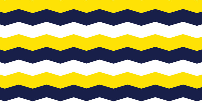 Horizontal zigzag stripes in yellow, dark blue, and white repeat across